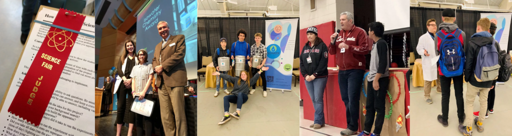 A collage of five photos taken at schools in Ontario reaffirming Isowater's commitment to STEM.